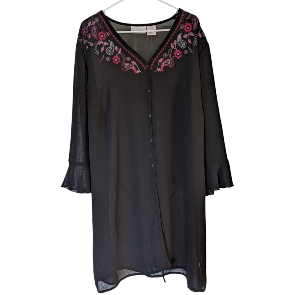 Worthington Women's Blouse Black long sleeve Size 2 XL Paisley print collar